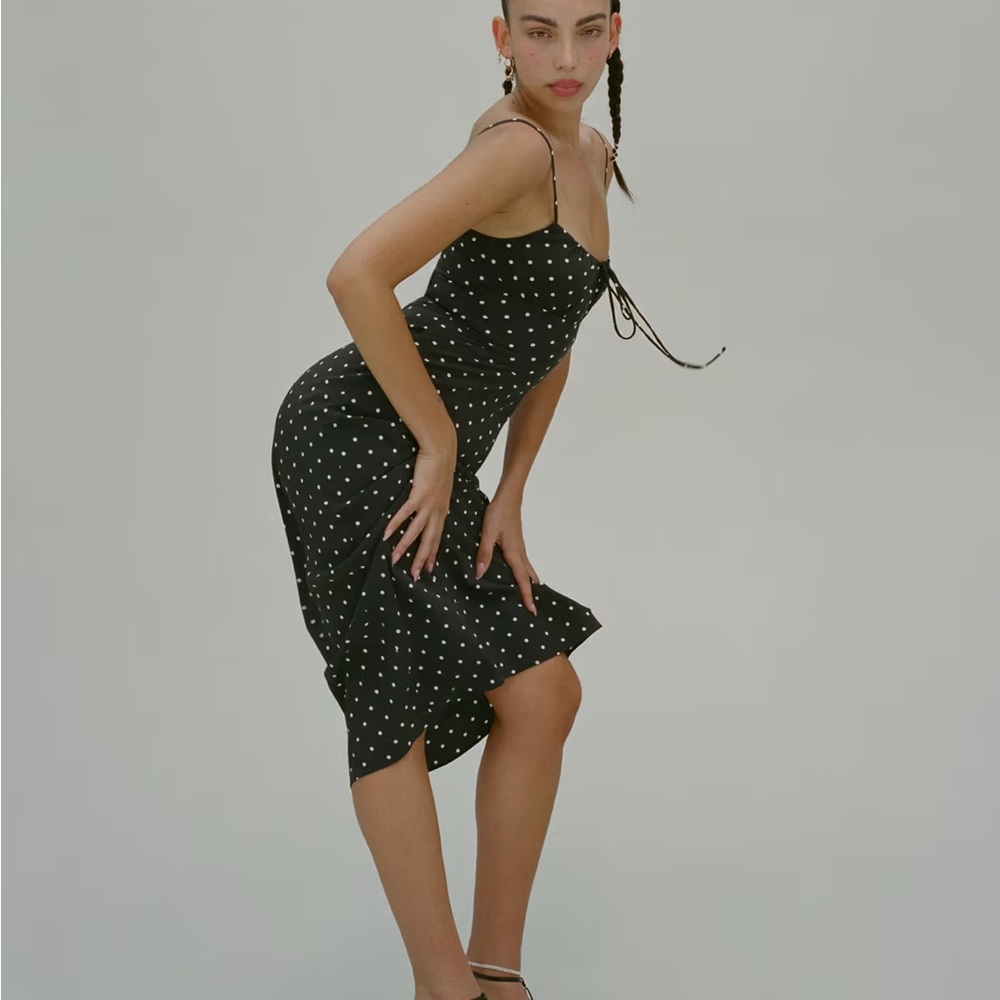 *SOLD*Realisation par Carolin Claudia schiffer silk black dot spot midi dress.